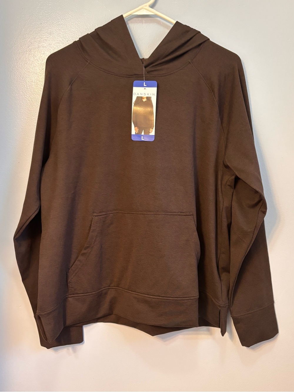 Danskin Women’s Melange Hoodie in Espresso Heather. Sz L. NWT